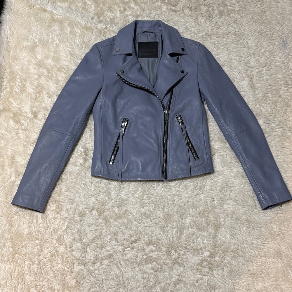 All Saints Dalby Leather Jacket in Grey Steel - Size 2 - Picture 5 of 10